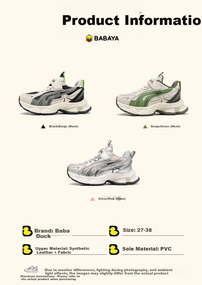 Baba Duck Kids Summer Breathable Mesh Boys Running Shoes Casual Dad Sneakers 52033 Silver Pink Size 37 4