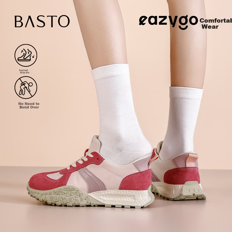 Basto Retro Colorblock Vibrant Sweet Cool Derby Shoes Lightweight Slip-On Versatile Trendy Casual Shoes S1095AM6 Pink Size 35