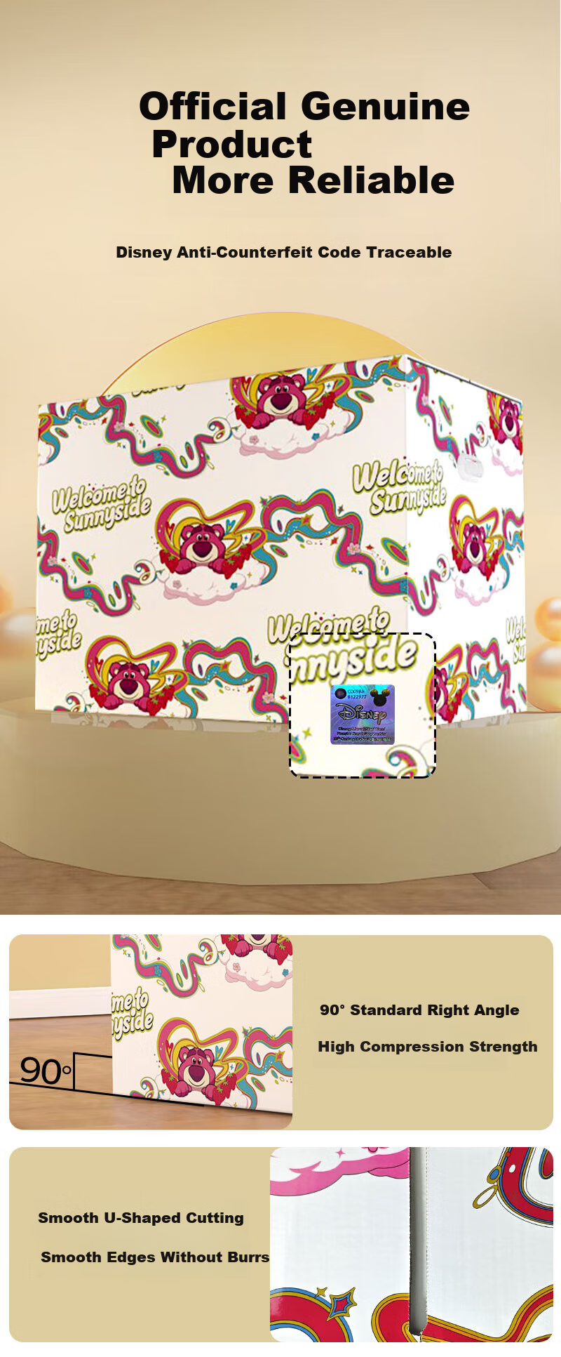 QDZX Disney Moving Boxes Strawberry Bear with Handles 80*50*60cm (3 Large Storage Office Cardboard Boxes) 4