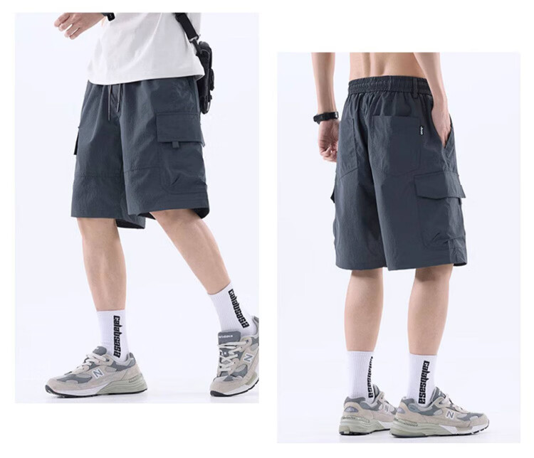JEEP Men's Summer Ice Silk Casual Cargo Shorts Loose Quick-Dry Sports Five-Point Pants Dark Gray XL 13