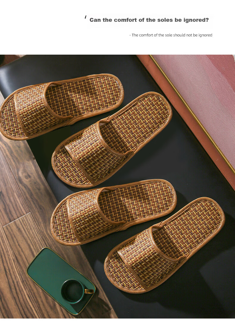 FOOTOPPO Bamboo Rattan Summer Slippers Men Indoor Woven Bamboo Rattan Slippers Women Summer Bamboo Rattan Woven Slippers for Men 9