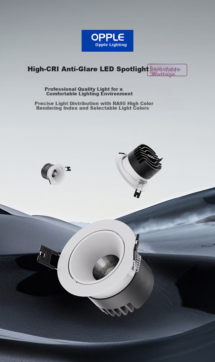 OPPLE High CRI Anti-Glare LED 24° Adjustable Spotlight Bright Aluminum 7W White Light Cutout 7.5-7.8cm 1