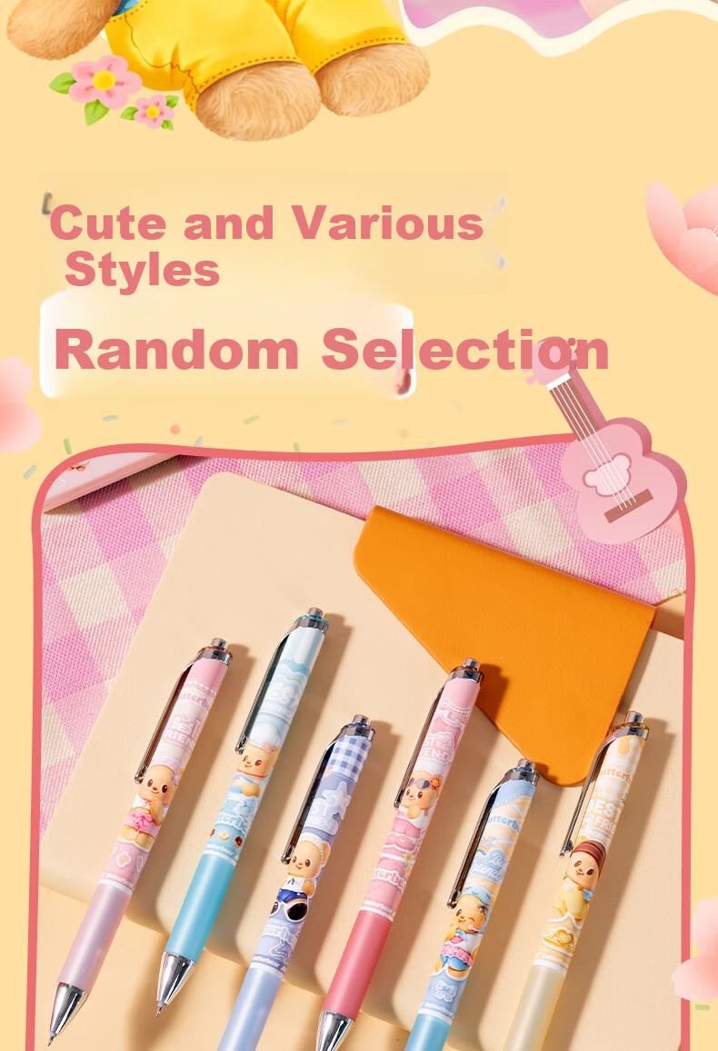 Deli Butter Bear Quick-Dry Retractable Gel Pen Blind Box 0.5mm ST Tip High-Value Student Gel Pen HY022 Black Single Pack 9