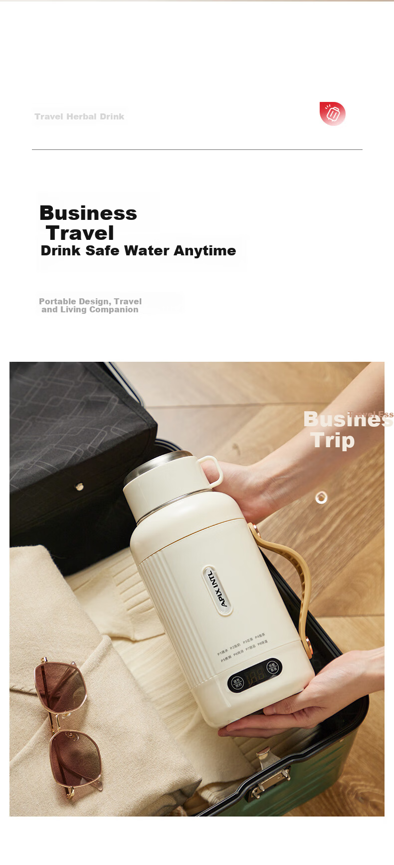 APIXINTL Anbensu Portable Electric Kettle 1L Large Capacity Multifunctional Travel Water Heater 10