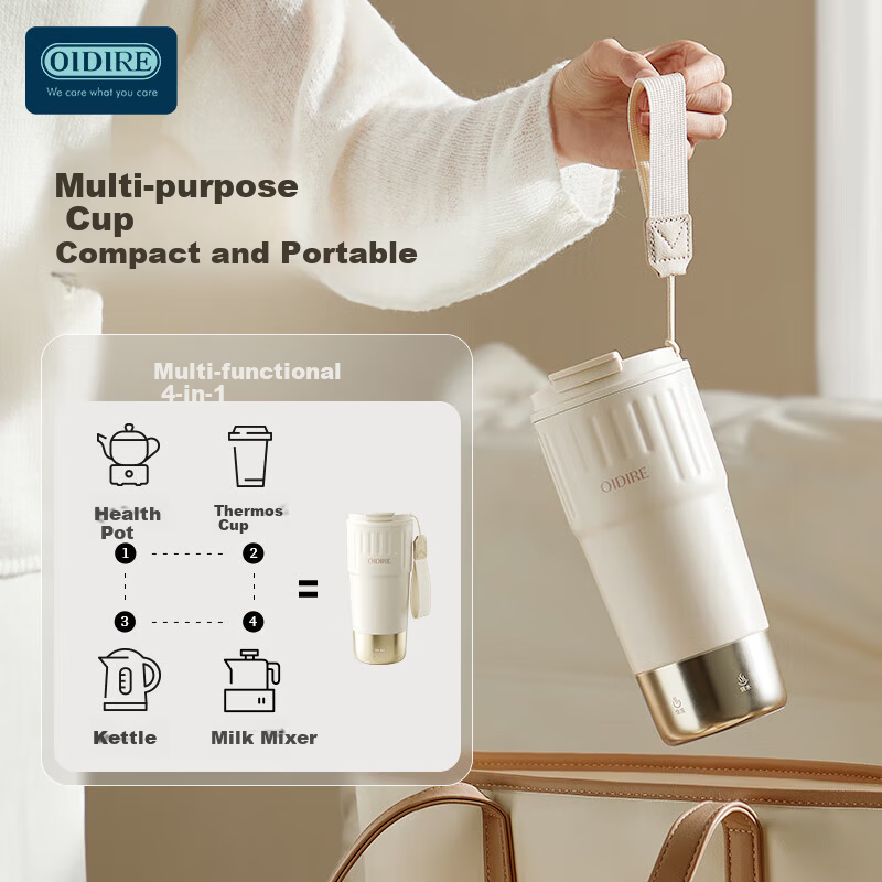 OIDIRE Electric Heating Cup Portable Electric Kettle Thermostatic Insulated Water Cup Small Travel Fast Heating Boiling Cup 400ML ODI-DRB6