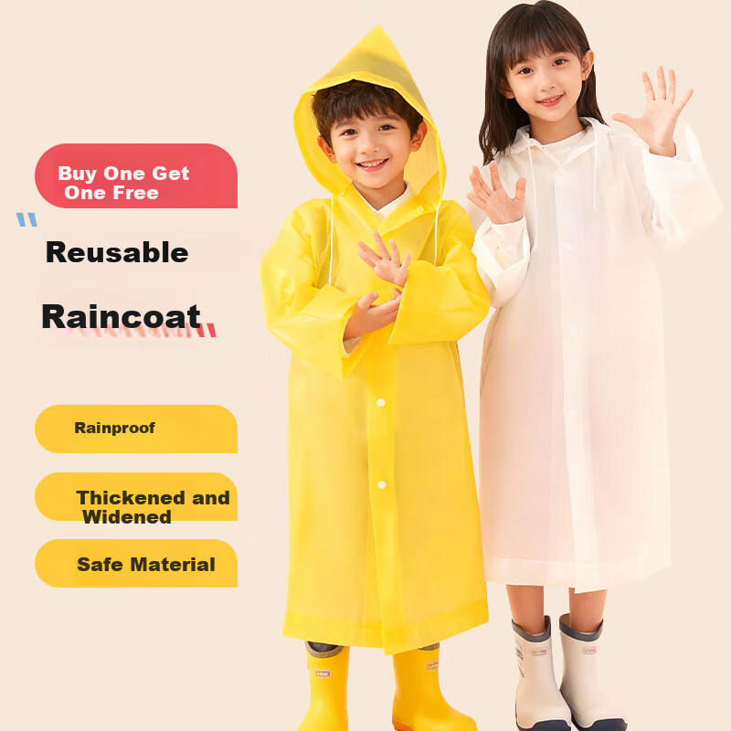 BWNK Kids Waterproof Raincoat Full Body Thickened Large Size Anti-Storm Portable Rafting Rain Poncho Backpack White (Buy 1 Get 1 Free)