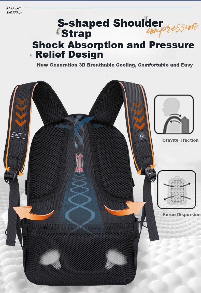 BRINCH Backpack, Laptop Bag, 14/16 Inch Large Capacity, Travel Business Backpack, School Bag 9