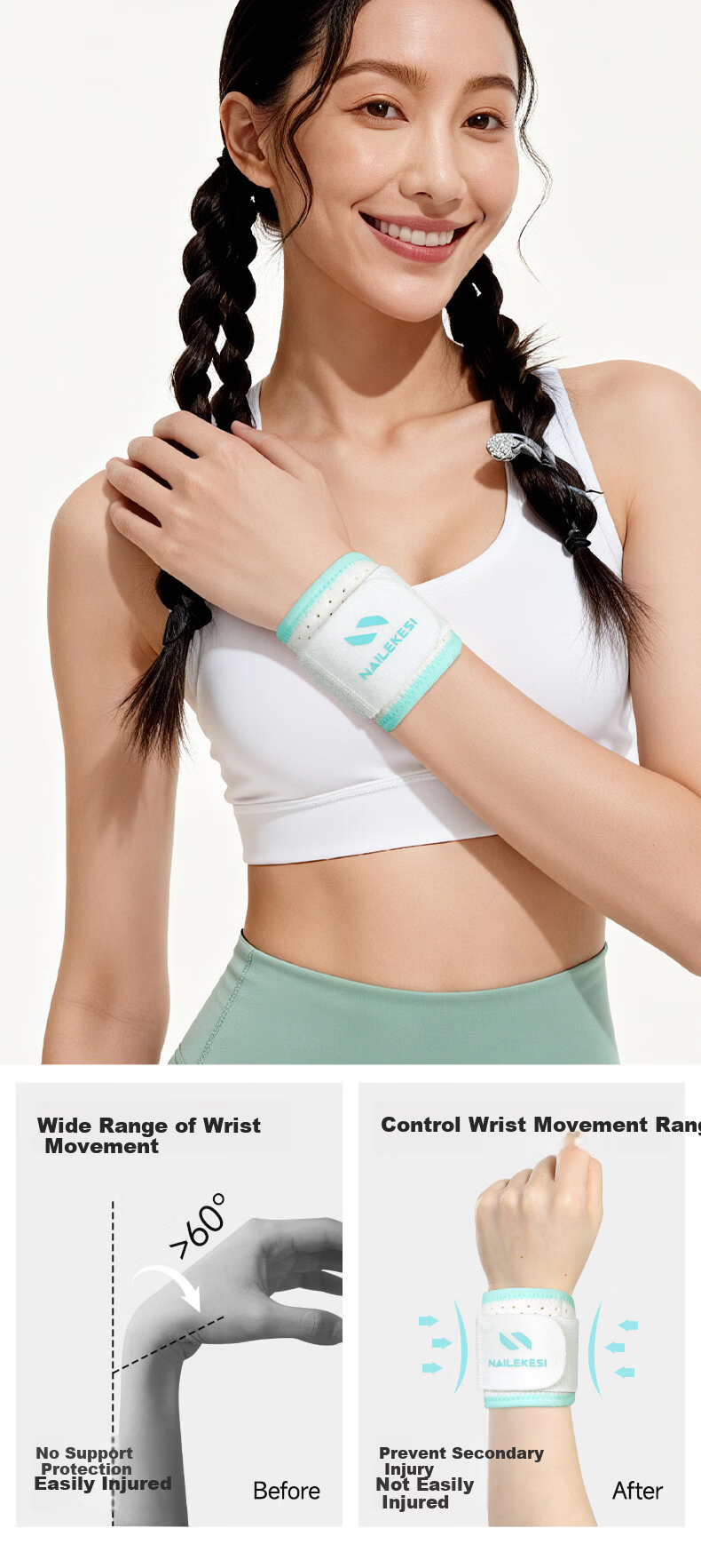 NAILEKESI N Sports Fitness Wrist Support Anti-Sprain Wrist Brace TFCC Tendon Sheath Basketball Push-Up Compression Protector for Men and Women 6