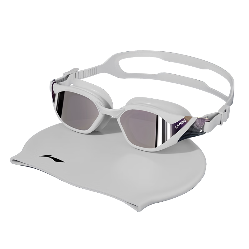 LI-NING Electroplated Waterproof Anti-Fog Swimming Goggles for Men and Women Adult HD Swimming Glasses and Swim Cap Professional Swimming Gear