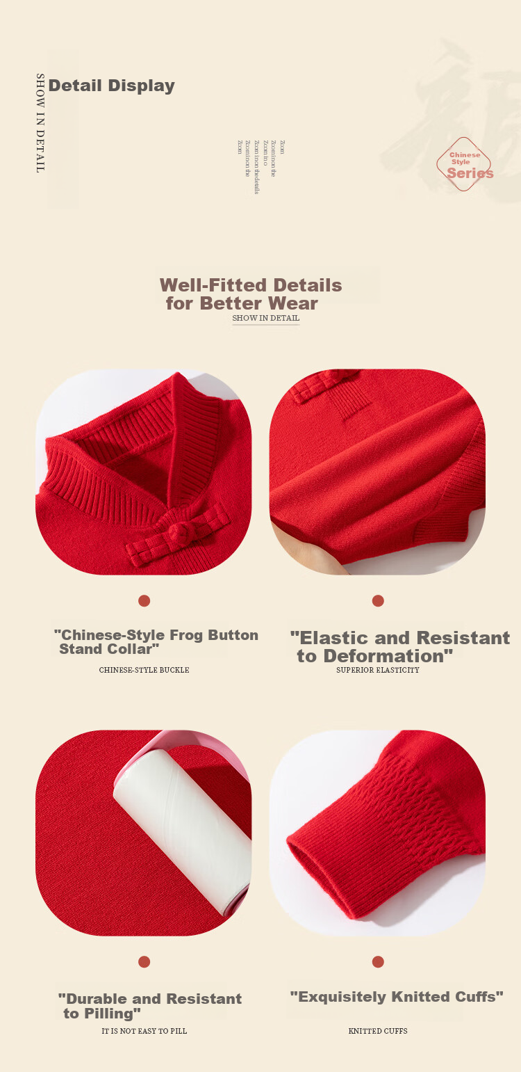 Baleno Girls Red Sweater Chinese New Year Traditional Knot Button Knitwear Stylish Kids Holiday Pullover 8