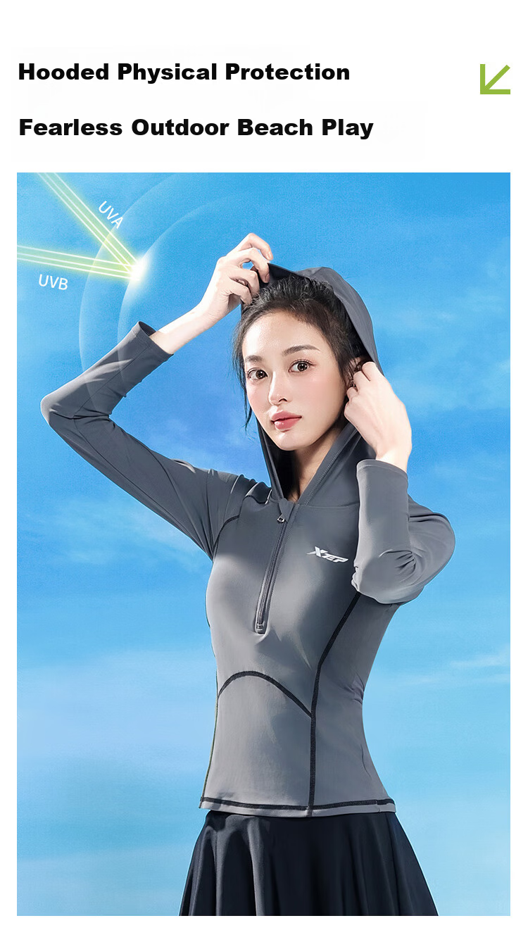 Xtep Women's Long Sleeve Long Pants Swimsuit Slimming Two-Piece Modest Plus Size Training Wetsuit 3