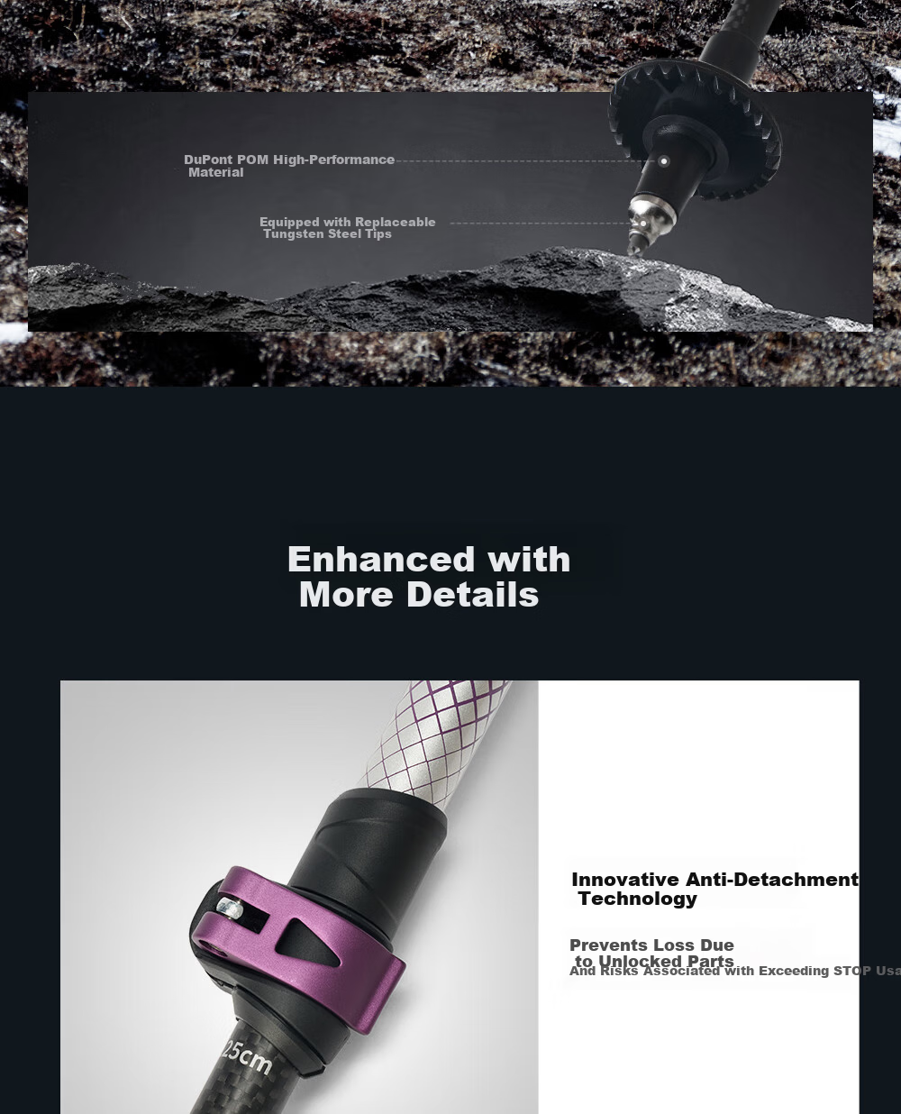 Pelliot [Dengfeng Pro] Outdoor Hiking Pole, Carbon Fiber Telescopic Trekking Poles, Ultra-Light Equipment, 165036018, Purple 12