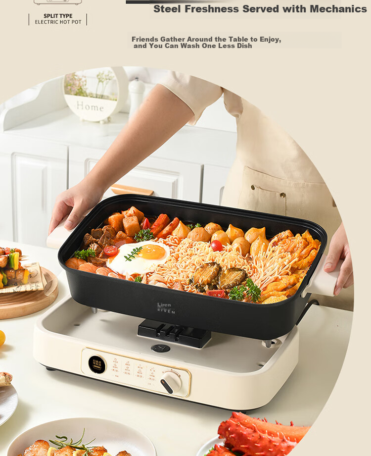 Liven Electric Hot Pot Electric Cooking Pot Hot Pot Dedicated Pot for 3-7 People Detachable Multi-Functional Cooking and BBQ Electric Heating Pot 7L Multi-Purpose Pot DHG-710 9