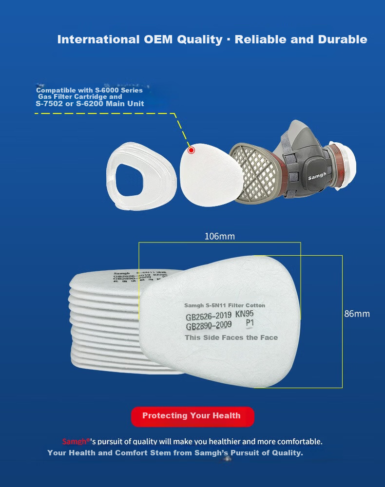 Sanhu 5N11 Filter Cotton Gas Mask Filter Box KN95 Dustproof Pre-filter Particle Filter White M 2