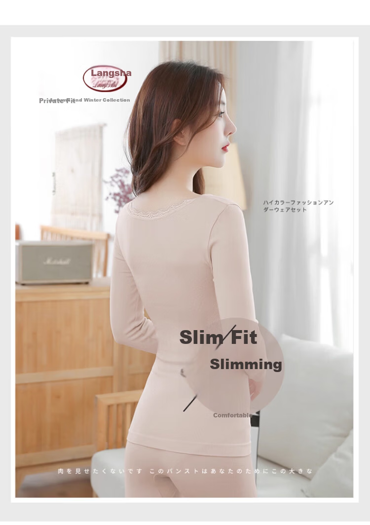 Langsha Women's Autumn Winter Thermal Underwear Set Antibacterial Velvet Seamless Heat Retaining Body Shaping Base Layer Shirt 10