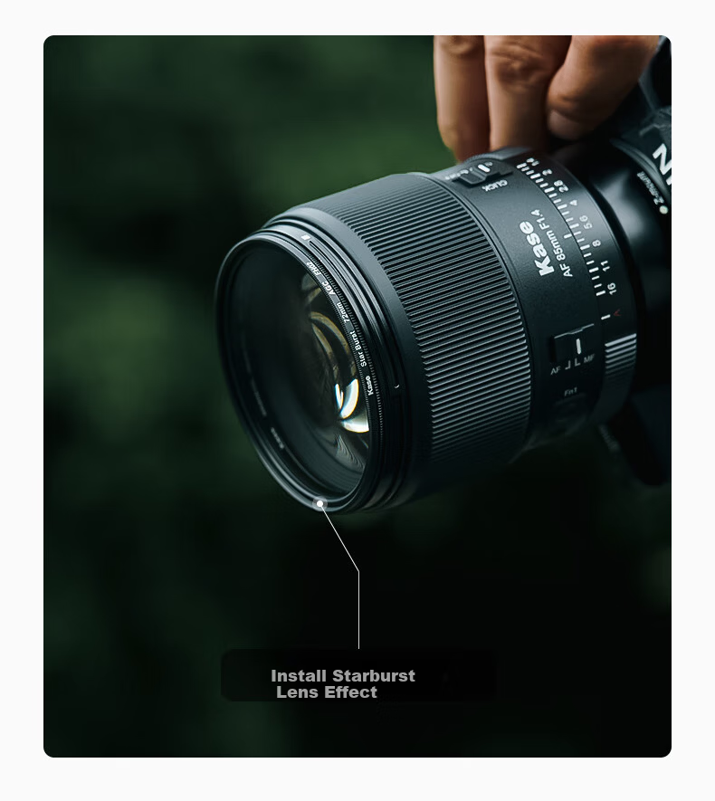 Kase Starburst Lens 77mm Adjustable Four-Line Short-Line Scattering Filter for Night Scene, Car Lights, Fireworks, and Starry Highlights 9