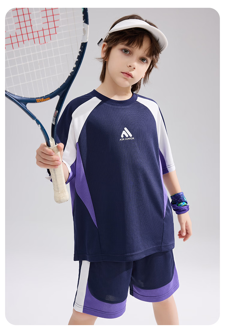 ASK JUNIOR Kids Quick-Dry Sports Summer Set Short Sleeve T-Shirt and Boys Girls Five-Point Shorts Two-Piece Set 12