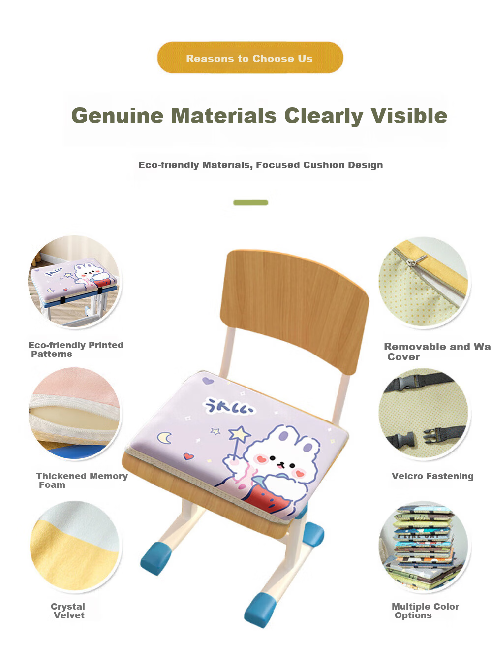 Memory Foam Student Seat Cushion for Children, Anti-Butt Pain, Slow Rebound Breathable Chair Pad by Fan Ye 3