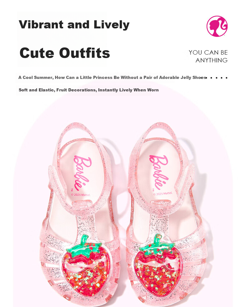 Barbie Kids Girls Summer Closed-Toe Jelly Sandals Outdoor Non-Slip Velcro DA7232 Pink Size 25 3
