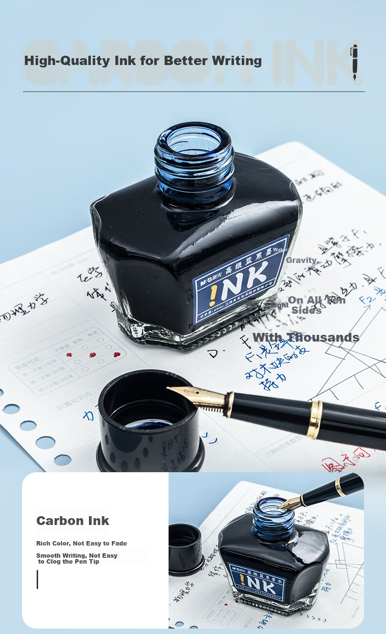 M&G Pure Blue 60ml High-Value Ink Large Capacity Non-Clogging Fountain Pen Ink Single Bottle AICW9001 3