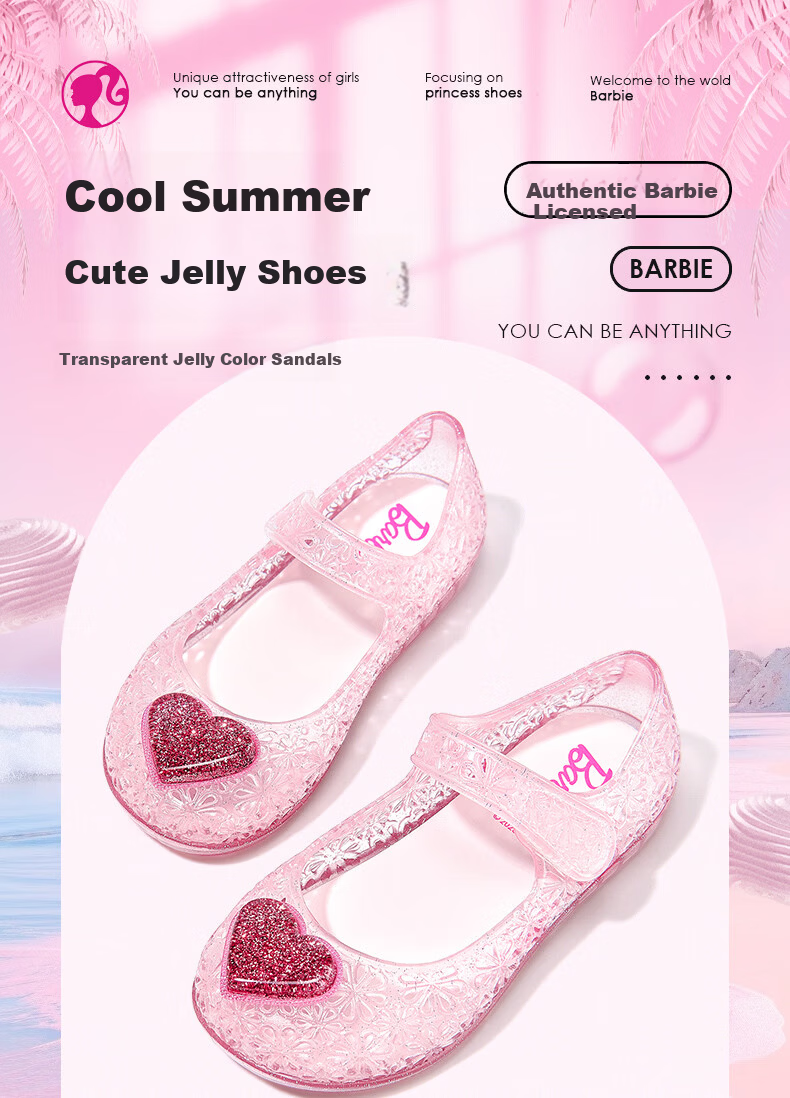 Barbie Girls Summer Closed-Toe Sandals Fashion Crystal Outdoor Jelly Shoes DA7250 Pink Size 25 1
