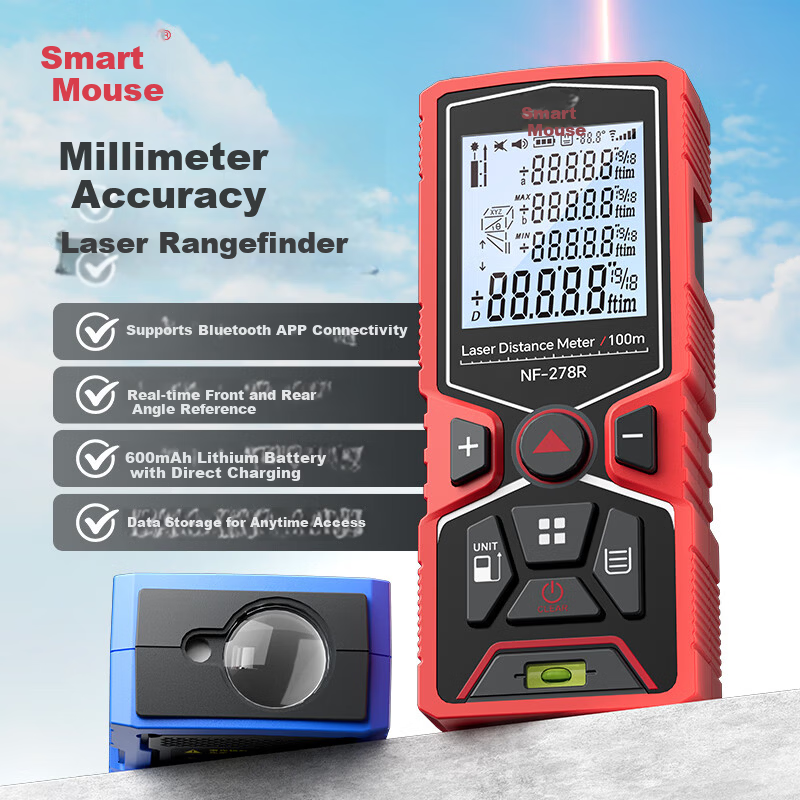 Smart Mouse NF-278R-60 Red Laser Distance Meter Crosshair Infrared High-Precision Electronic Laser Ruler Indoor Outdoor Measurement Device