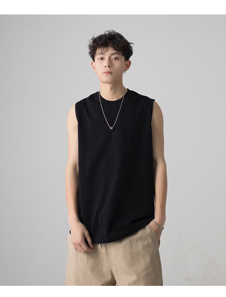 Muwei Men's Pure Cotton Vest Summer Heavyweight Breathable Skin-Friendly Casual Versatile Base Tank Top Simple Trendy Sleeveless T-Shirt 20