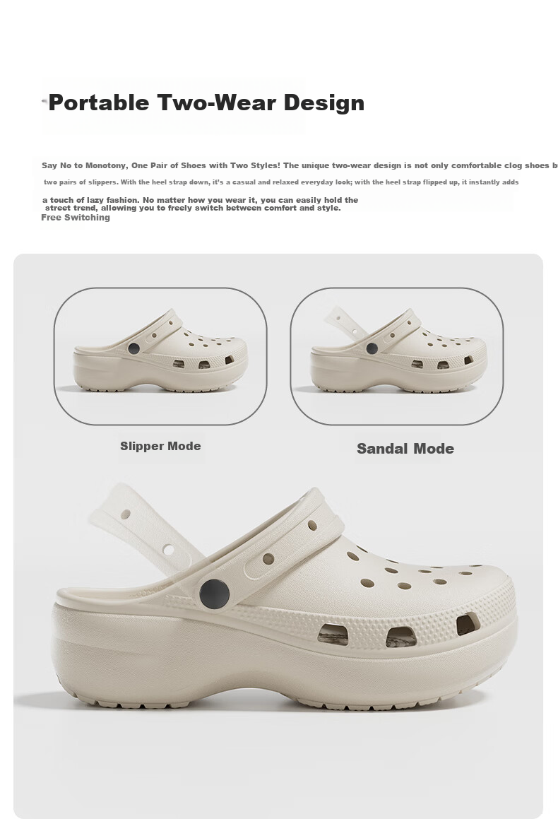 Genmai Height Increasing Thick Sole Clog Shoes for Women Summer Outdoor Non-slip Beach Sandals Comfortable Slippers White Size 39-40 4