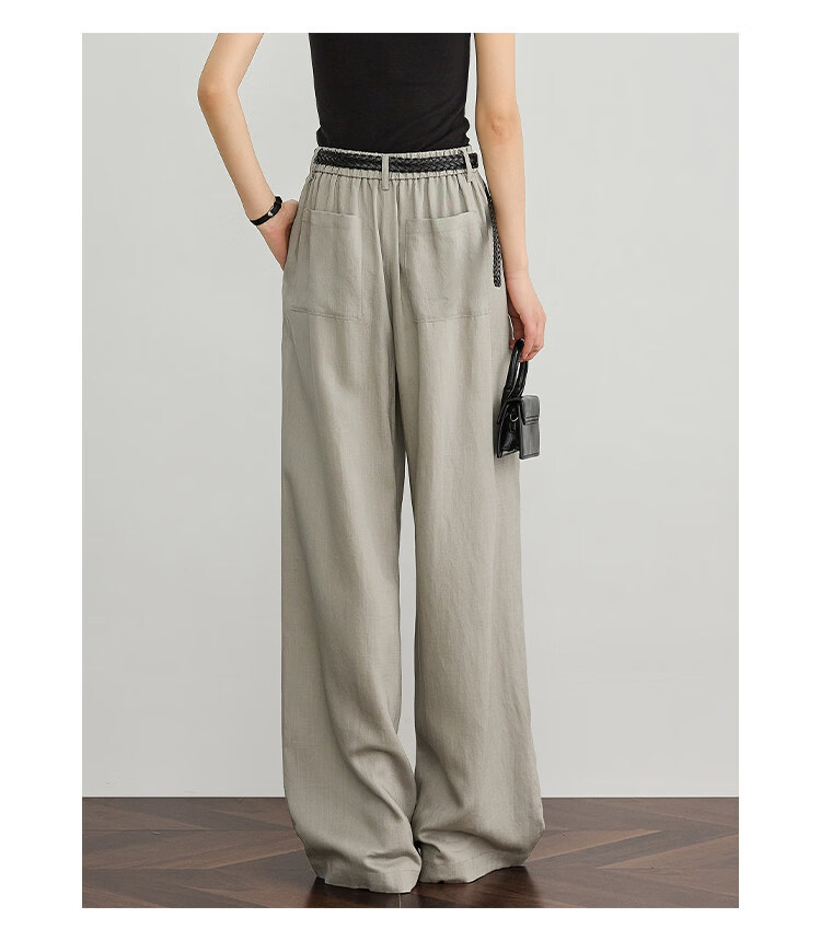 FAESSLIN Kochi Old Money Style Gray Linen Summer Thin Tencel High-Quality Draped Casual Wide-Leg Pants for Women 21