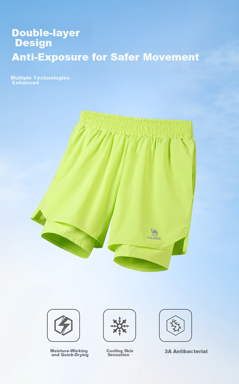 CAMEL Quick-Dry Men's Sports Shorts Anti-Exposure Fitness Training Running Pants C16BA4L0075 Fluorite Green XL 1