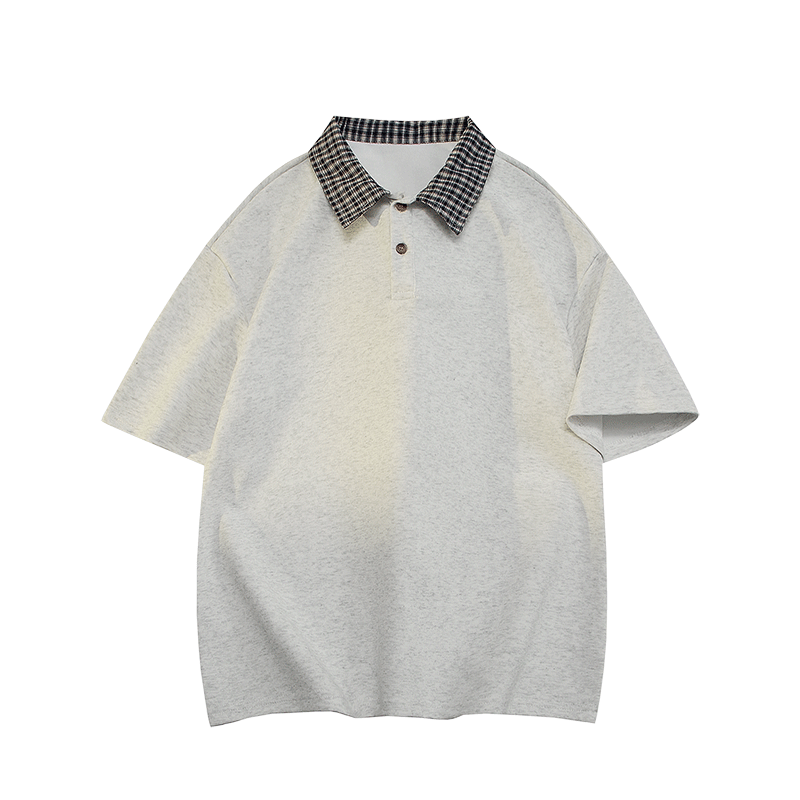 Popeye Two-Piece Houndstooth Polo Shirt Short Sleeve Men's Summer Collared T-Shirt Cleanfit Half Sleeve DX21 White Gray XL