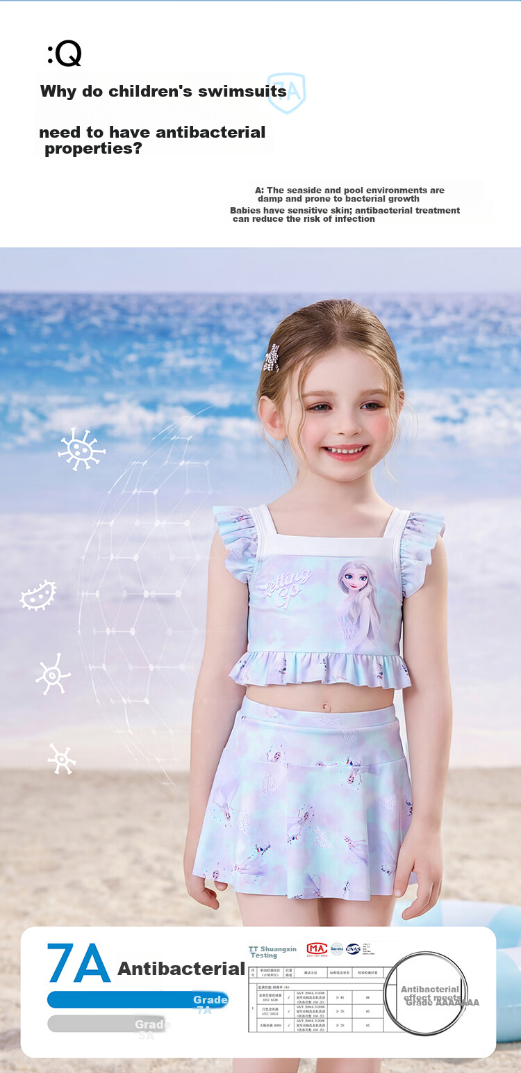 Disney Girls' Two-Piece Skirted Swimsuit, New Style for Young Girls, D36536S2G, Blue Elsa, Size 140 1