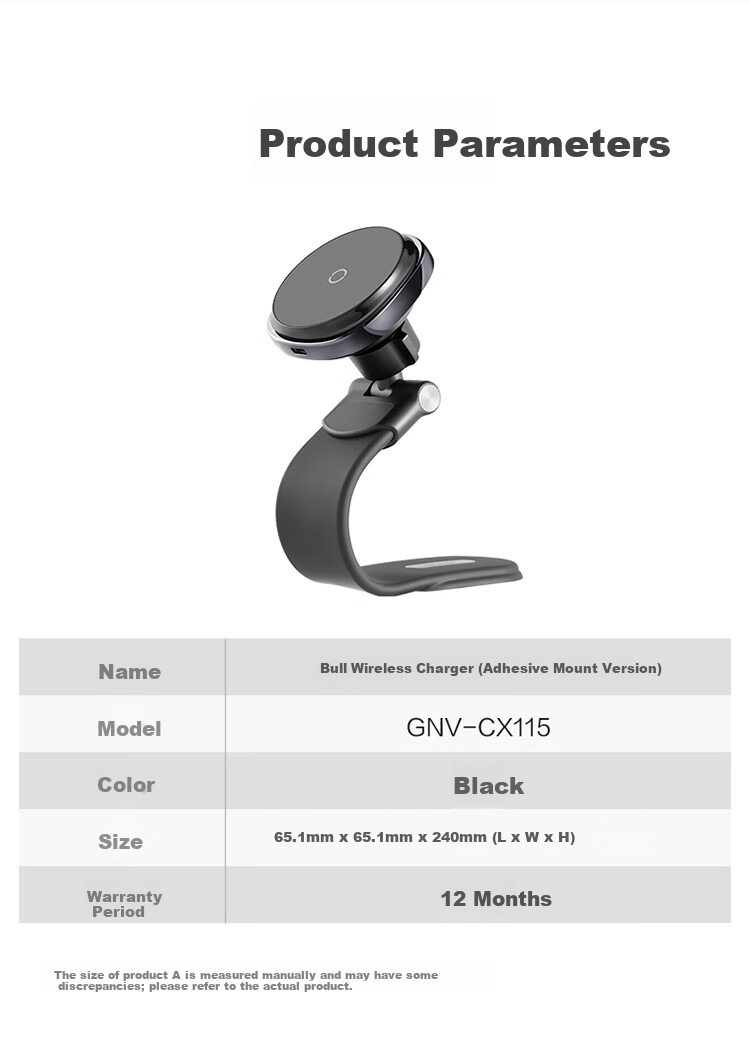 BULL BULL Car Magnetic Wireless Charger Phone Holder Multi-Angle Adjustable Dashboard Mount 10