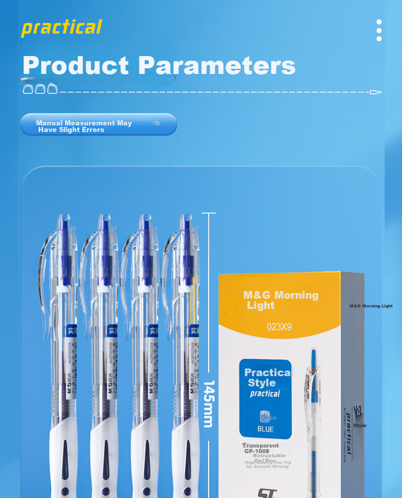 M&G 1008 Retractable 0.5mm Blue Gel Pen, Quick-Dry Signature Pen, Practical Student Exam Pen, Blue 12-Pack AGP023X9B 14