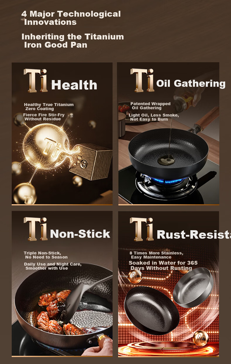Joyoung 28cm Titanium Iron Non-Stick Frying Pan Skillet Grill Pan Steak Breakfast Pan No Coating 5