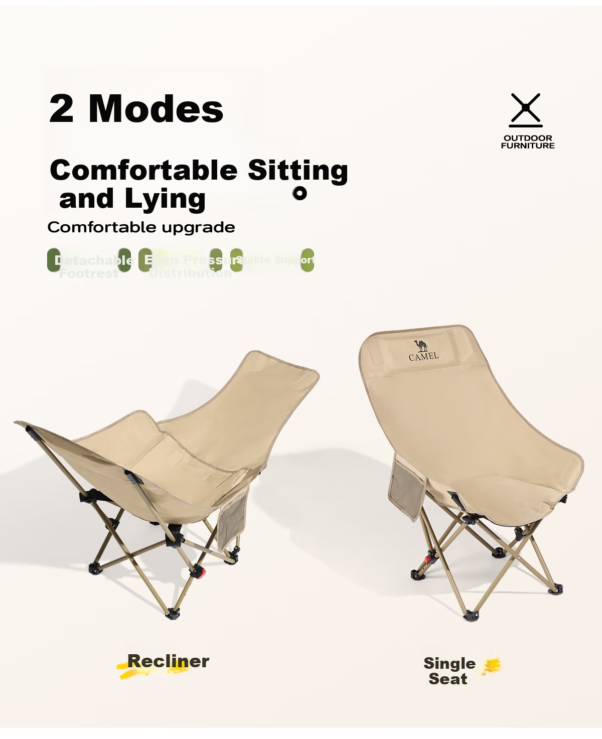 CAMEL Outdoor Folding Chair Moon Chair Adjustable Recliner Portable Lazy Camping Chair Office Nap Chair 3022 3