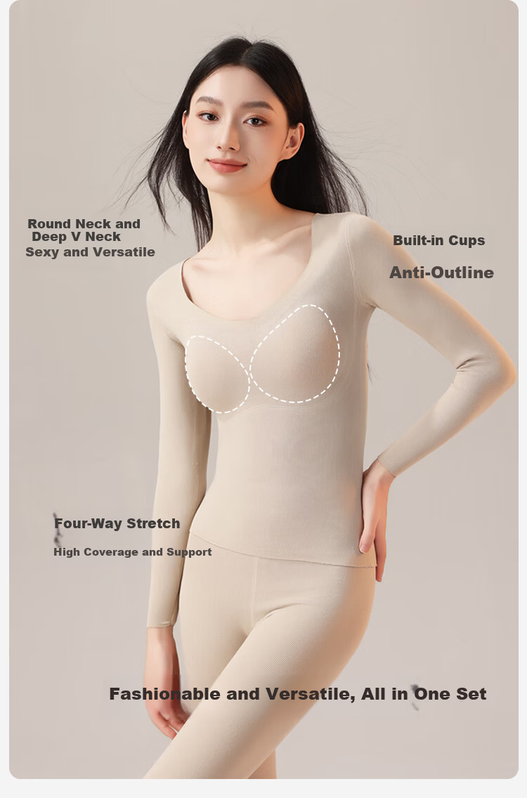 Urban Beauty Women's L Thermal Underwear Set with Goose Down and Silk Chest Pad, Thickened Autumn Top and Bottom 10