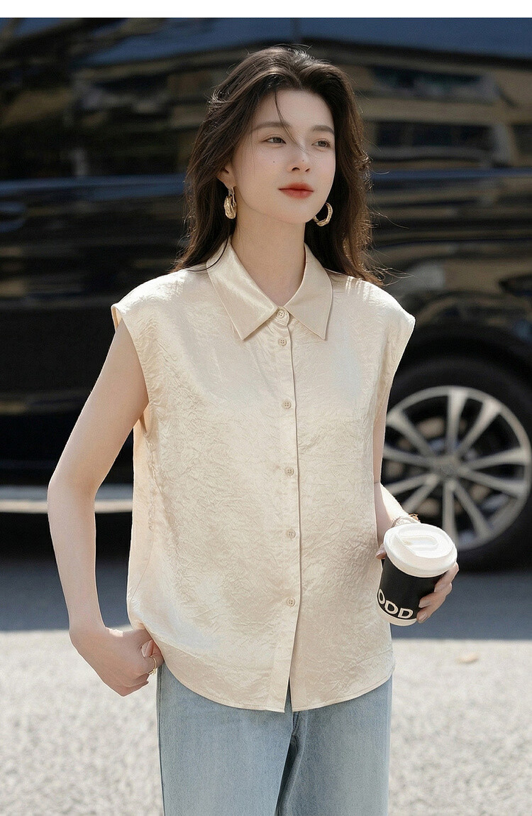 Demana Smooth 100 Acetate Summer Luxury Style Wide Collar Broad Shoulder Shirt Elegant High-End Women's Blouse 16