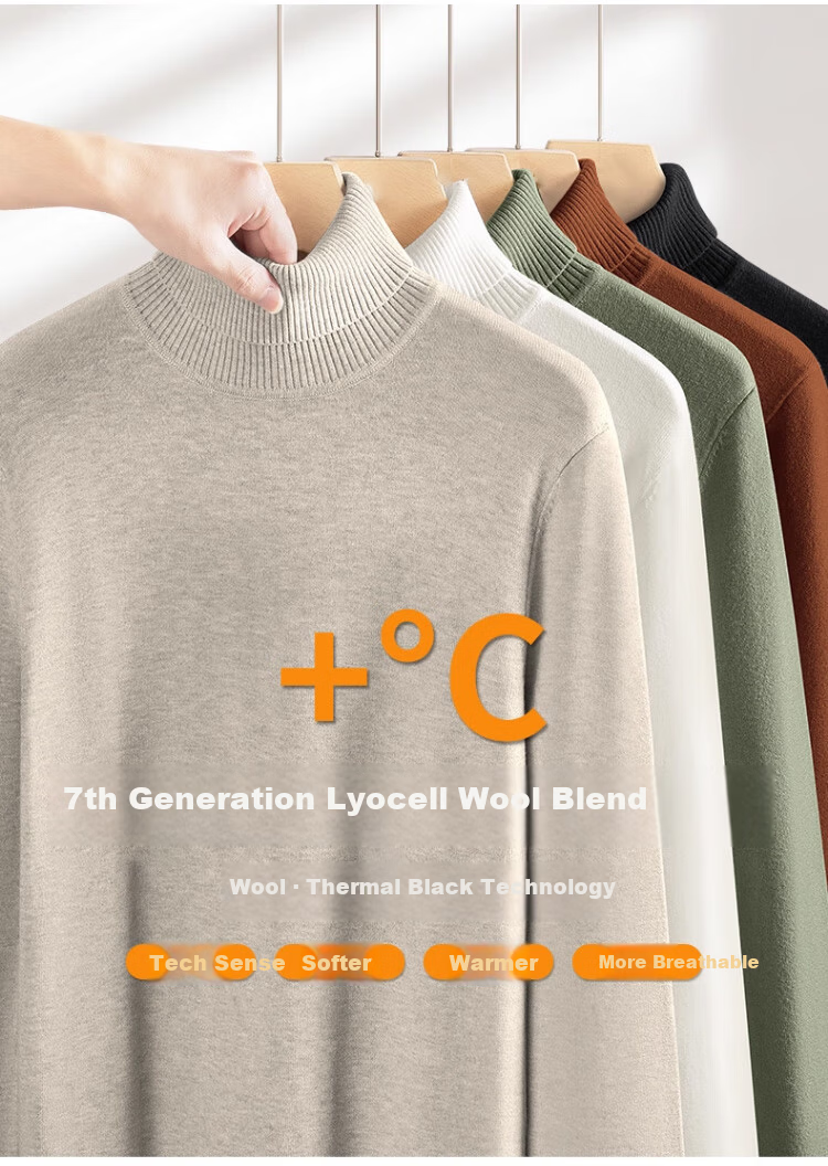 LangSha Men's Half Turtleneck Wool Sweater Winter Thermal Base Layer 10A Grade Antibacterial Knit Warm Underwear 1
