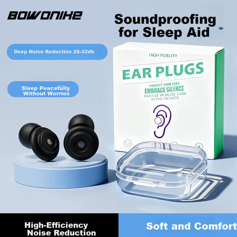 BWNK Earplugs for Sleep Noise Isolation Noise Reduction Ear Protection Super Ear Muffs for Snoring Strong Noise Cancellation [Black] Four-Layer Noise Reduction