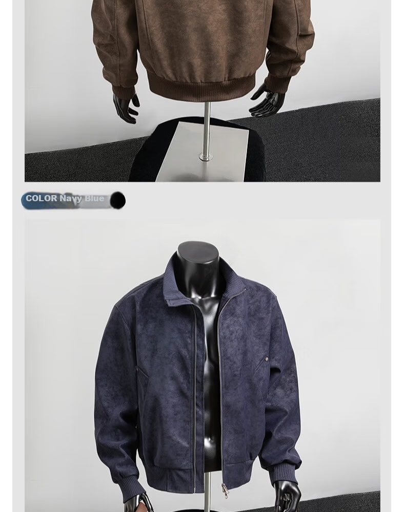 MARK FAIRWHALE American Vintage Matte PU Leather Jacket Men Autumn Winter Trendy Short Cleanfit Straight Shoulder Stand Collar Flight Jacket 13