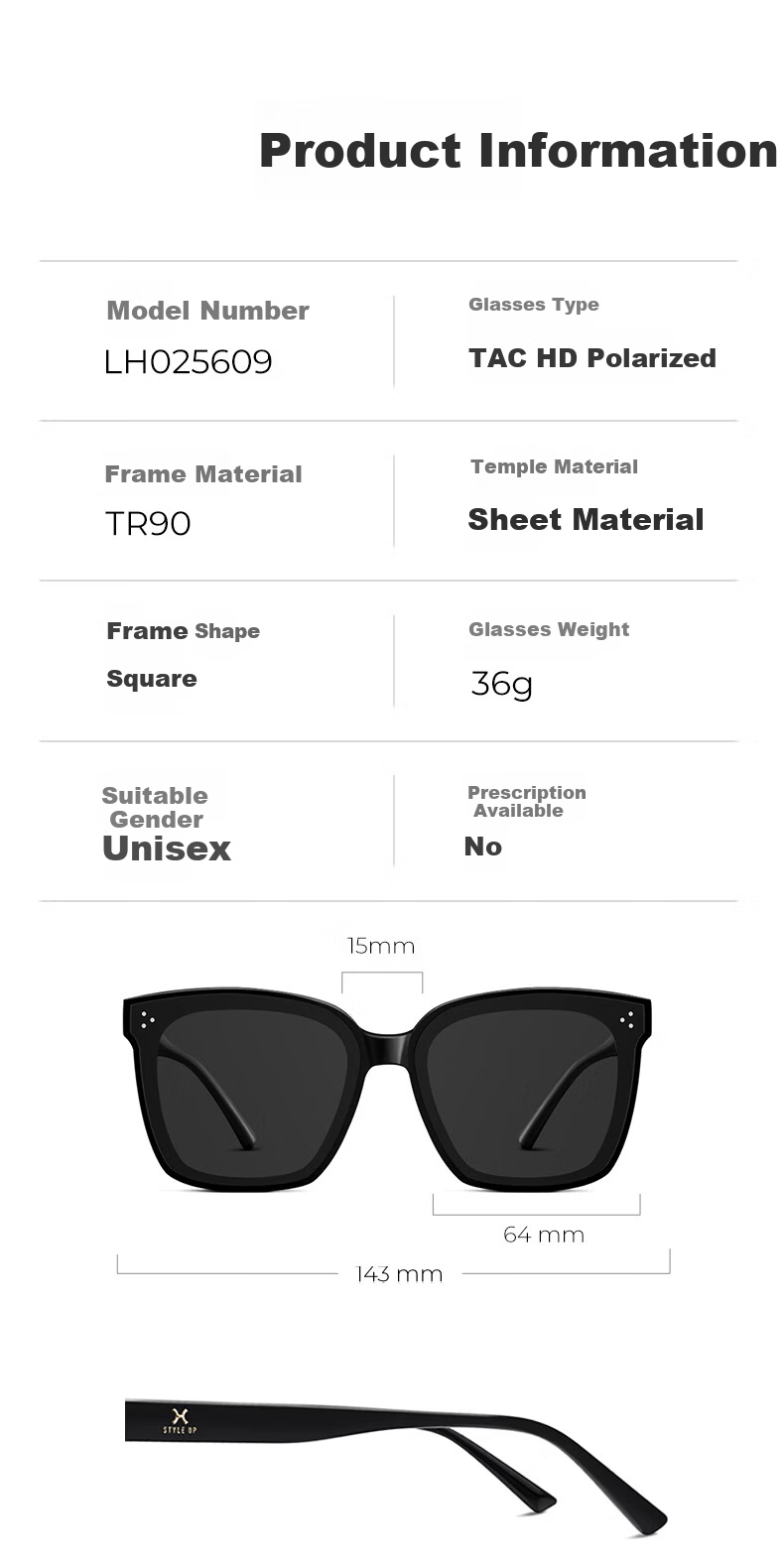 LOHO 2026 New Polarized Sunglasses UV Protection Oversized Square Slimming Driving Glasses GM Protective Eyewear 15