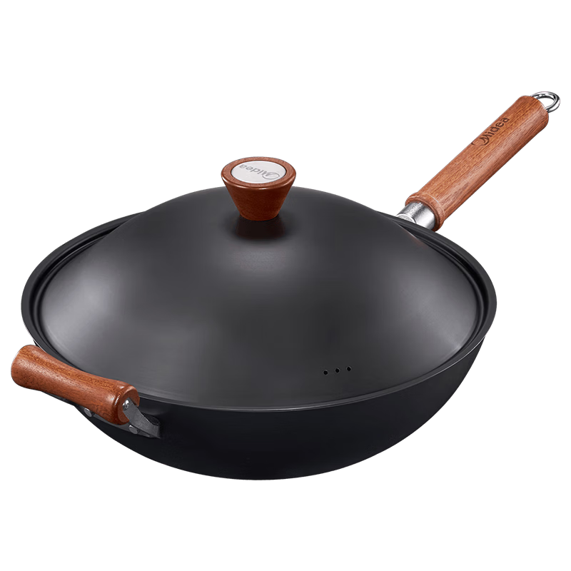 Midea Titanium Flame Non-Stick Iron Wok Stir-Fry Pan No-Coating Household Gas and Induction Cooker Compatible Pan