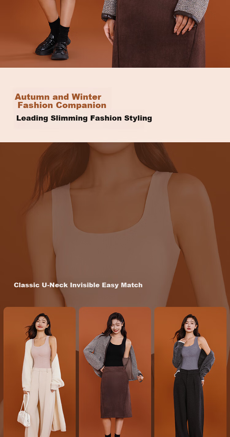 GUJIN Seamless Thermal Vest for Women with Chest Pad, No Bra Needed, Camellia Oil Infused Cashmere Protein Moisturizing Slim Fit 8