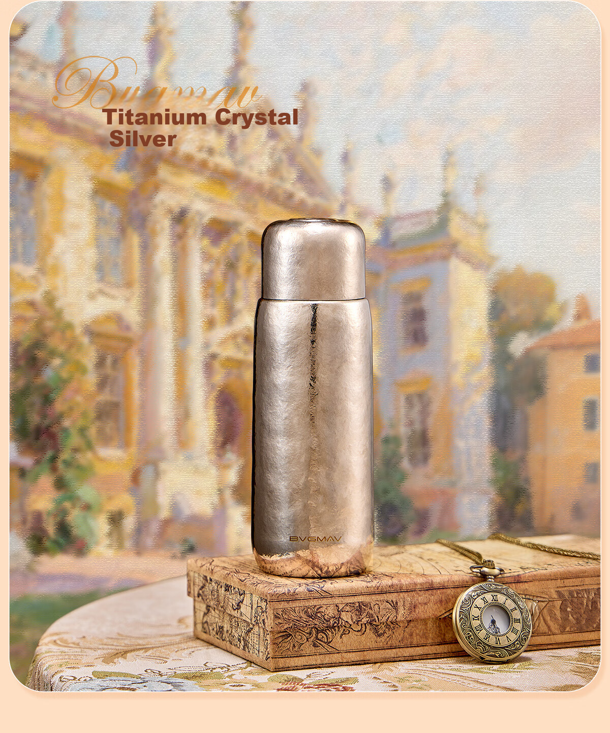 BVGMAV Pure Titanium Insulated Large Capacity Tea Steeping Cup Magnetic Double Lid Titanium Tea Cup Outdoor Antibacterial Titanium Water Bottle 820ml 24