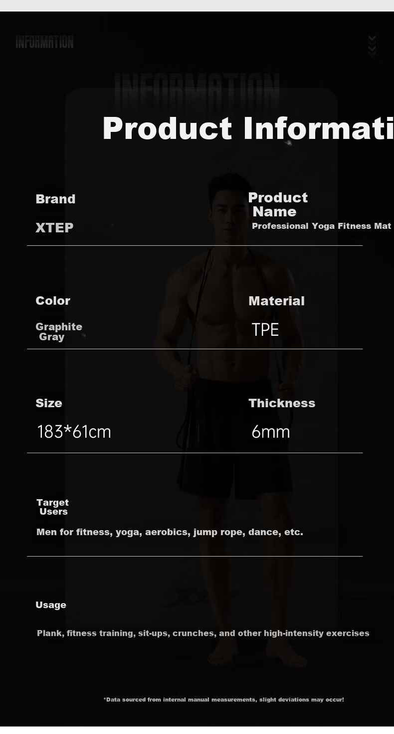 XTEP TPE Yoga Mat Women's Fitness Professional Non-Slip Soundproof Thickened Widened Lengthened Exercise Aerobics Dance Mat 11