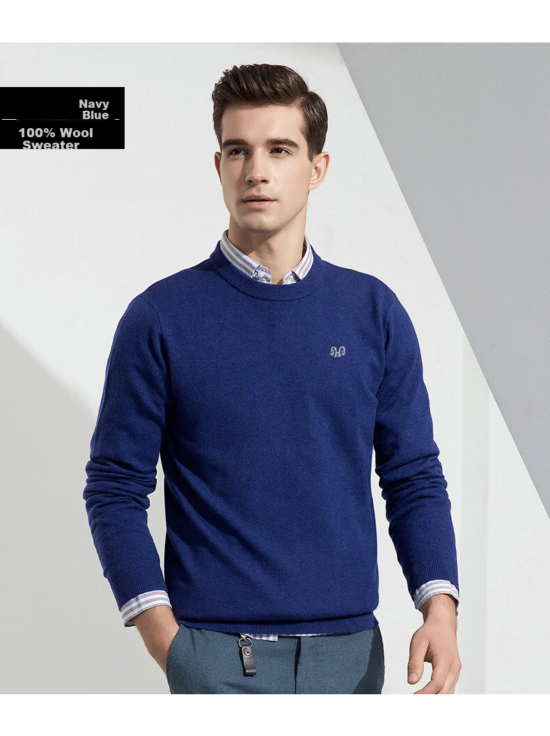 Hengyuanxiang 100% Wool Sweater, Autumn And Winter Round Neck Knit Pullover, Thin Men's Sweater, Medium Gray, L(175) 14