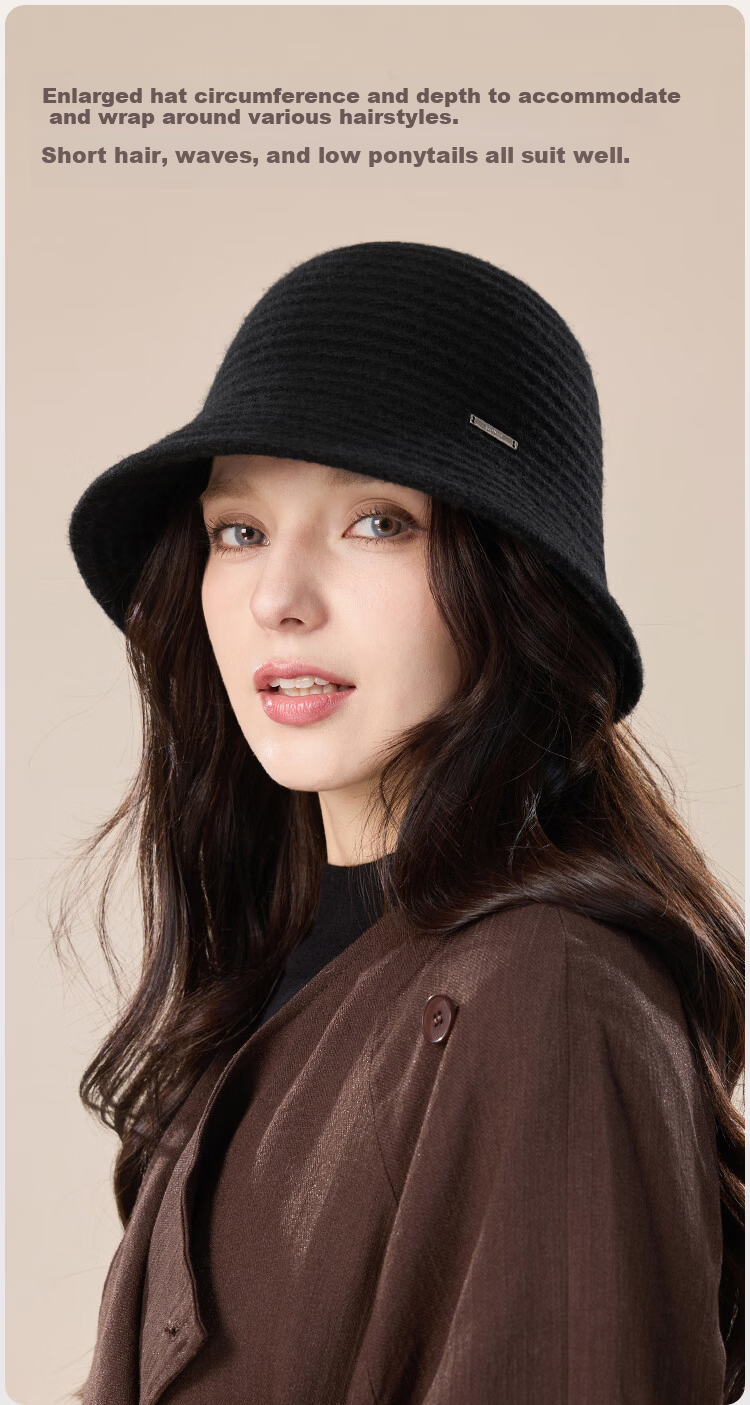 JIUMU Sheep Wool Warm Fisherman Hat Autumn Winter Slim Face Bucket Hat Elegant Fedora Winter Windproof Cold Resistant Hat for Women 8