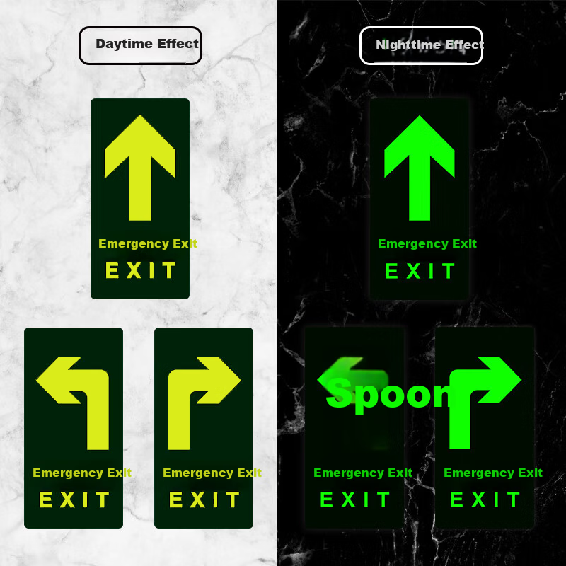 Aimo Hui Luminous Safety Exit Floor Sticker Warning Sign Fire Evacuation Indicator Safety 29x14.5cm 5-Pack 3