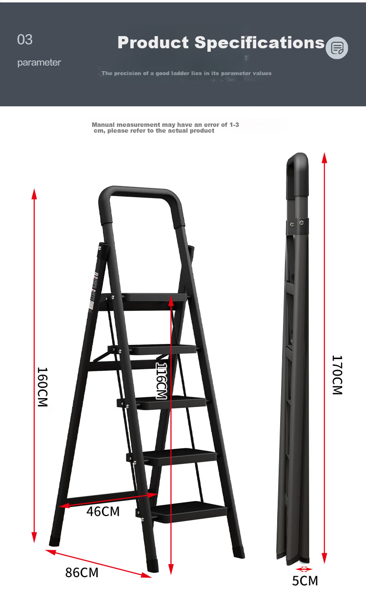 SHULIANG Household Ladder Indoor Five-Step Ladder Carbon Steel Thickened 3.4m Height Measuring Folding A-Frame Ladder 4